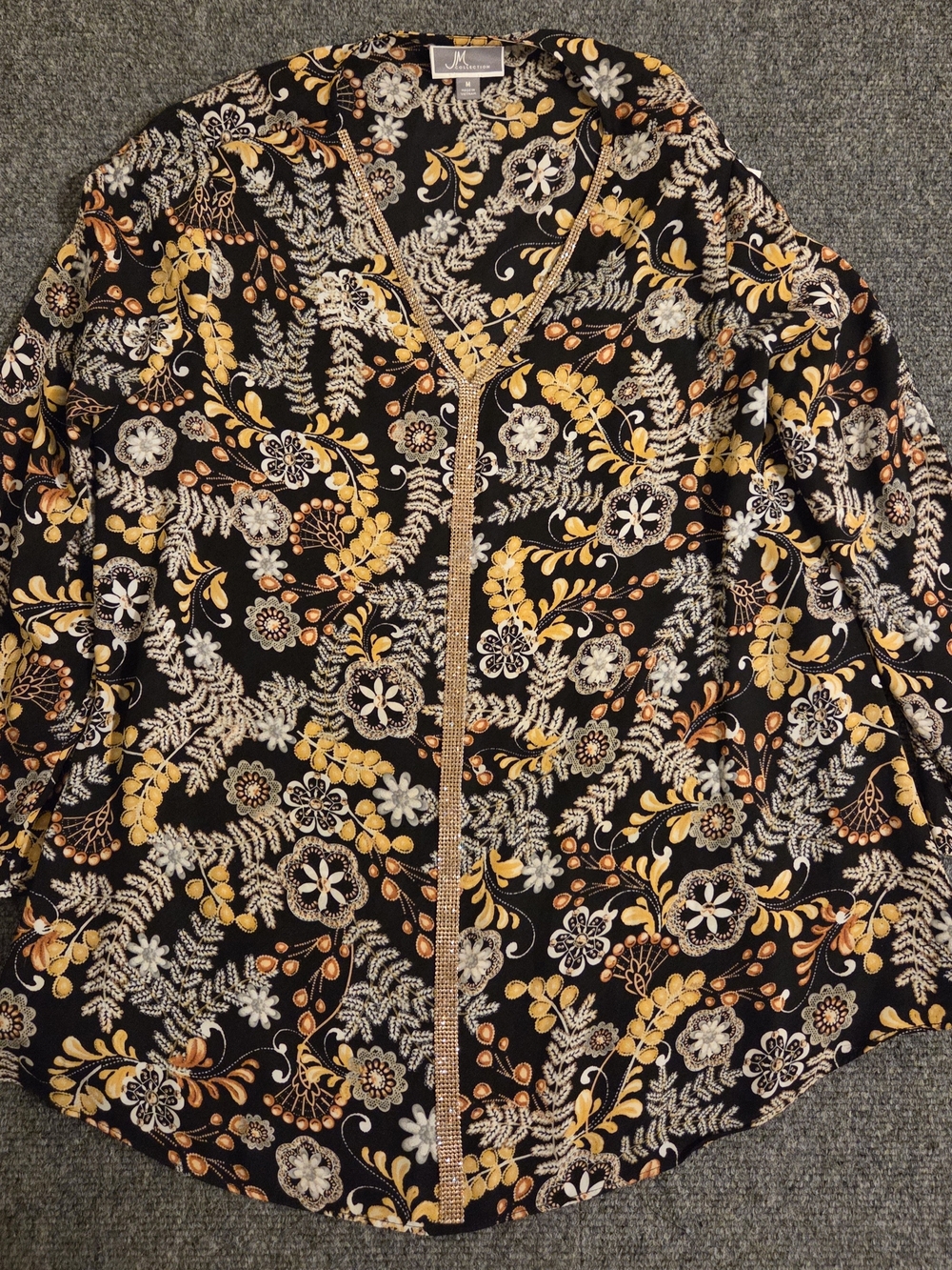 JM Collection Floral Blouse Fall Colors With Jewel Like Accents